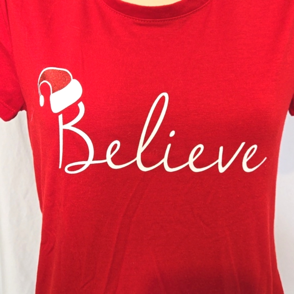 Apt 9 red and white Christmas Believe top
